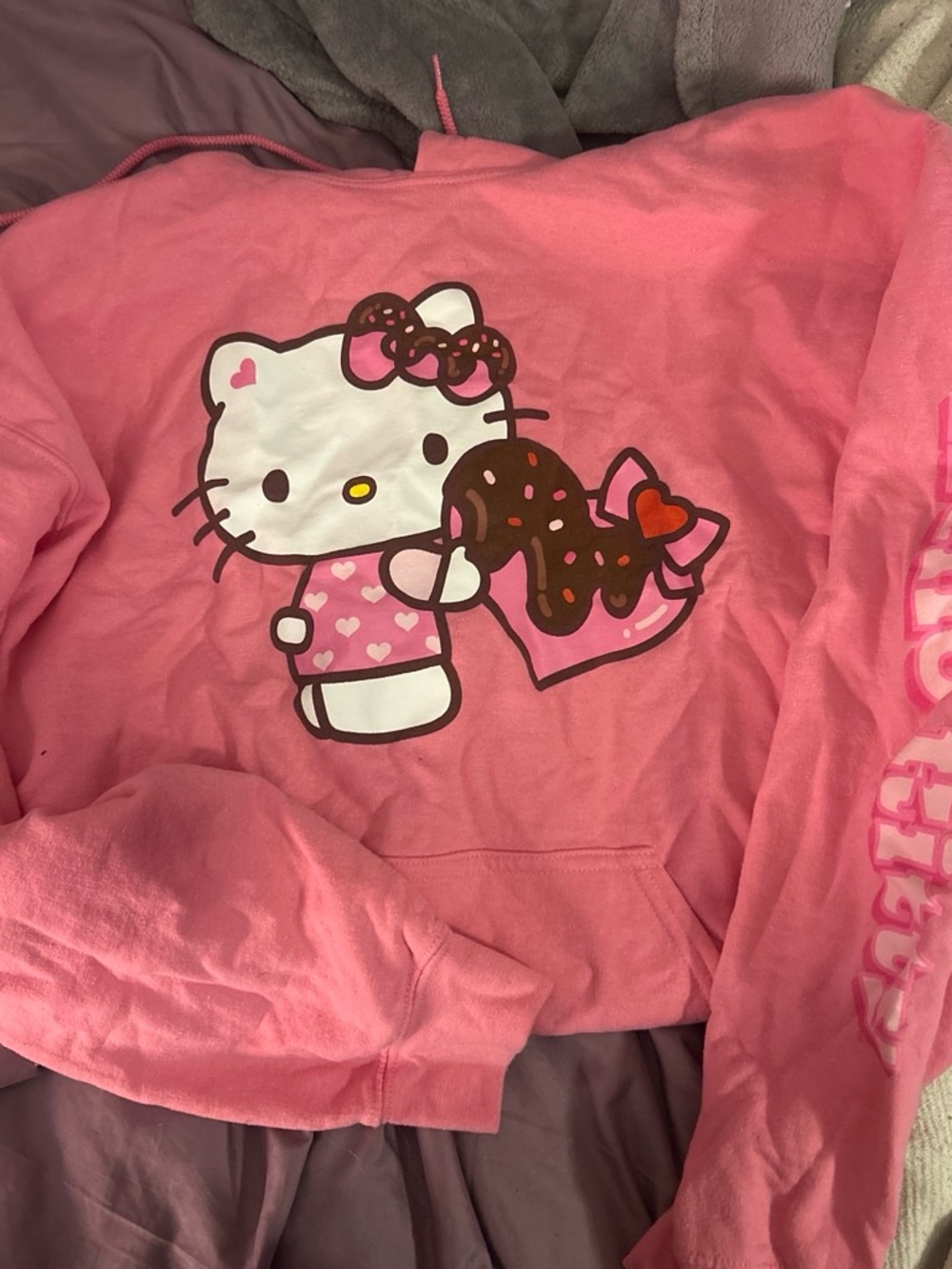 Hello Kitty Pink Pullover Hoodie with Donut Graphic